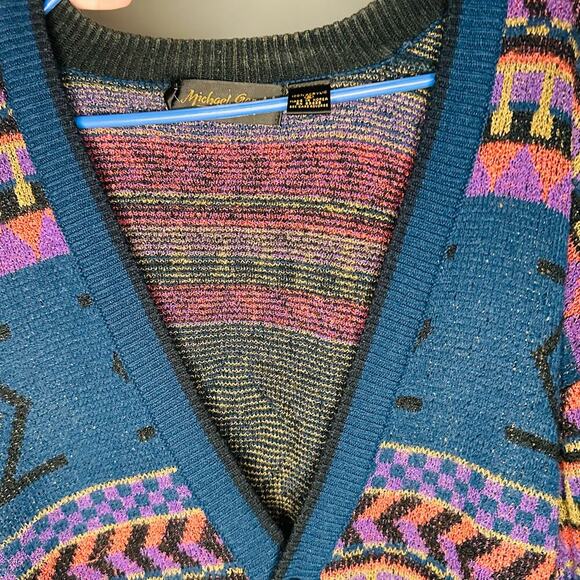 Vintage 80s/90s Michael Gerald Multicolor Geometric Cardigan Sweater Size Small - Picture 7 of 10